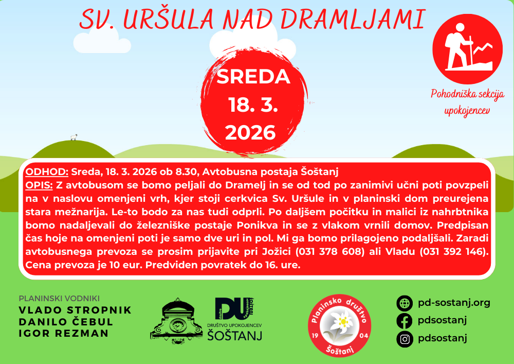 Sekcija upokojencev: Sv. Uršula nad Dramljami